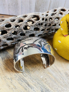 Navajo Sterling Silver Overlay Horse Cuff Bracelet