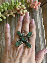Load image into Gallery viewer, Sterling Silver &amp; Royston Turquoise Scroll Petal Ring Size 8. Signed