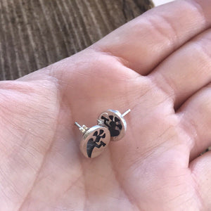 Hopi Sterling Silver Kokopelli Hand Stamped Stud Earrings