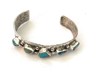 Navajo Turquoise & Sterling Silver Cuff Bracelet Signed