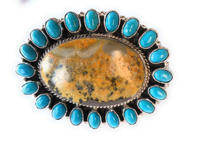 Navajo Sleeping Beauty Turquoise & Bumble Bee Statement Ring Size 7.25