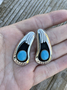 Navajo Turquoise And Sterling Silver Shadow Box Post Earrings