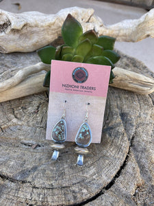 Gorgeous Navajo Sterling Silver Number 8 Turquoise Blossom Dangle Earrings
