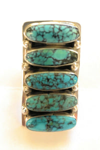 Navajo Blue Oval Turquoise & Sterling Silver Ring Sz 7 Signed