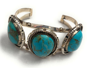 Navajo Old Pawn Vintage Turquoise & Sterling Silver Bracelet Signed