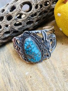 Navajo Turquoise & Sterling Silver Cuff Bracelet By Sheila Tso