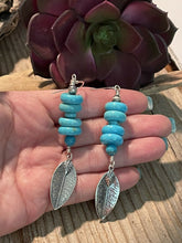 Load image into Gallery viewer, Navajo Sterling Silver &amp; Blue Turquoise Leaf Dangle Earrings