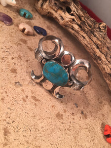 Kingman Turquoise & Sterling Silver Navajo Cuff Bracelet
