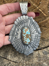 Load image into Gallery viewer, Navajo Number 8  Turquoise &amp; Sterling Tufa Cast Jumbo Pendant Signed