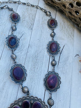 Load image into Gallery viewer, Vintage Navajo Purple Spiny Oyster &amp; Sterling Silver Cluster Necklace Signed