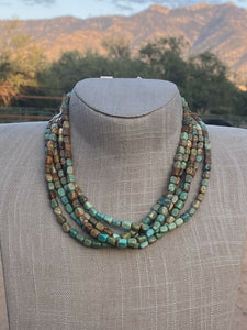 Royston Turquoise & Sterling Silver Beaded 14 Inch Necklace