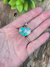 Load image into Gallery viewer, Zuni Iridescent Blue / White  Opal &amp; Sterling Silver Heart Pendant