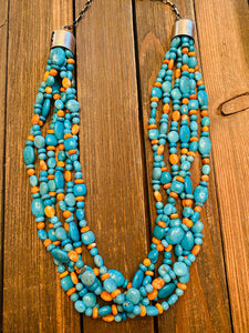 Navajo Turquoise, Spiny & Sterling Silver 6-Strand Beaded Necklace