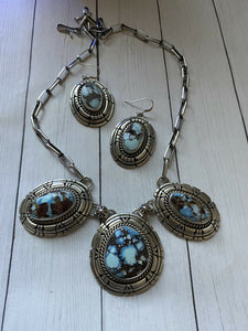 Navajo Golden Hills Turquoise & Sterling Silver Necklace Set by Larry Kaye