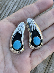 Navajo Turquoise And Sterling Silver Shadow Box Post Earrings