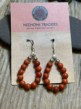 Load image into Gallery viewer, Navajo Sterling Silver Apple Coral 11 Beaded Dangle Earrings