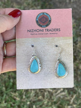 Load image into Gallery viewer, Navajo Sterling &amp; Turquoise Teardrop Dangle Post Earrings Signed P. A Smith