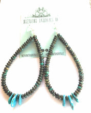 Load image into Gallery viewer, Navajo Turquoise &amp; Sterling Silver Beaded Dangle Hoop Earrings