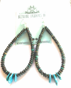 Navajo Turquoise & Sterling Silver Beaded Dangle Hoop Earrings