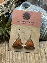 Load image into Gallery viewer, Beautiful Navajo Sterling Silver Apple Coral Triangle Dangle Earrings