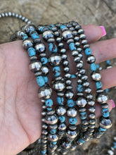 Load image into Gallery viewer, Navajo Turquoise Stone &amp; Sterling Silver Beaded Necklace 15 Feet 3 Inches