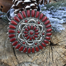 Load image into Gallery viewer, Navajo Jumbo Sterling Silver &amp; Natural Red Coral Cluster Pendant/pin Signed