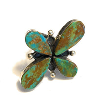 Load image into Gallery viewer, Sterling Silver &amp; Royston Turquoise Petal Ring Size 8. Signed