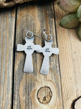 Load image into Gallery viewer, Navajo Coral &amp; Sterling Silver Cross Dangle Earrings By Kevin Billah
