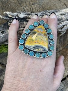 Navajo Turquoise & Bumble Bee Cluster Jumbo Ring Size 7