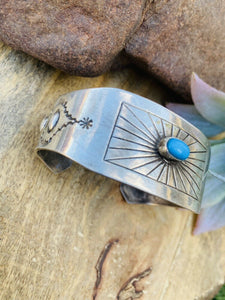Vintage Navajo Turquoise & Sterling Silver Cuff Bracelet Signed