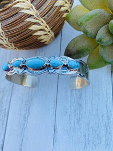 Navajo Sterling Silver & Turquoise Five Stone Cuff Bracelet Signed