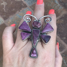 Load image into Gallery viewer, Navajo Sterling Silver Purple Spiny Oyster Dragonfly Ring Sz 6.5
