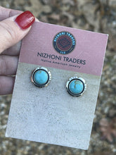 Load image into Gallery viewer, Navajo Turquoise &amp; Sterling Silver 5/8 Inch Stud Earrings Signed