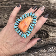 Load image into Gallery viewer, Navajo Sterling Silver, Turquoise &amp; Orange Spiny Oyster Ring Sz 8