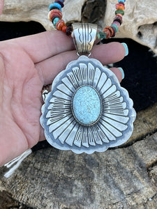Navajo Dry Creek Turquoise Stone & Sterling Silver Pendant Signed
