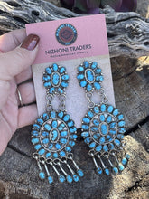 Load image into Gallery viewer, Stunning Navajo Sleeping Beauty Turquoise Sterling Dangle Earrings Artist LMB