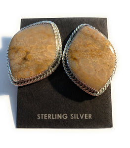 Navajo Fossilized Coral & Sterling Silver Diamonds Shaped Studs