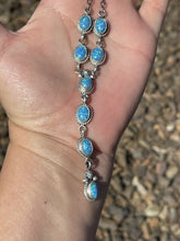 Load image into Gallery viewer, Navajo Sterling Silver &amp;  Blue Iridescent Opal Lariat Necklace &amp; Earring Set