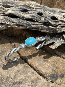 Navajo Sterling Robin Blue Turquoise Southwest Rope Bracelet Cuff