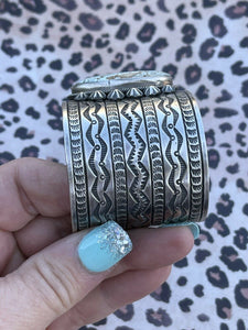 Navajo Handmade Sterling & Number 8 Turquoise Signed Cuff Signed Danny Clark