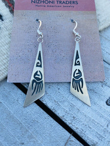 Navajo Sterling Silver Hand Stamped Dangle Earrings Signed