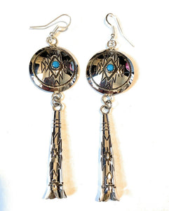 Navajo Turquoise & Sterling Silver Concho Dangle Earrings