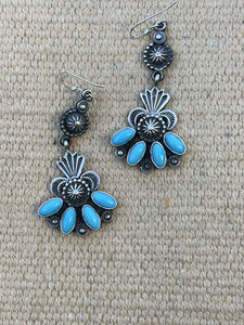 M & R Calladitto Navajo Turquoise Sterling Silver Dangle Earrings