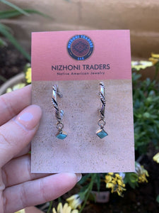 Navajo Royston turquoise & Sterling Silver Braided Charm Hoops