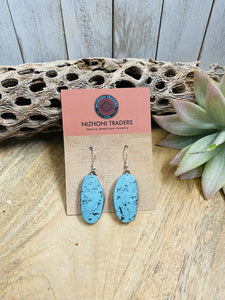 Navajo Kingman Turquoise & Sterling Silver Dangle  Earrings Signed