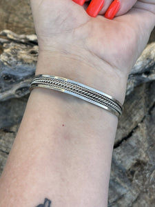 Navajo Floating Spiny Sterling Silver  Rope Style Cuff Bracelet Stamped
