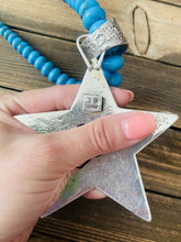 Load image into Gallery viewer, Navajo Turquoise &amp; Sterling Silver Tufa Cast Star Beaded Necklace