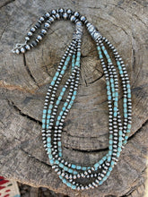 Load image into Gallery viewer, Navajo Royston Turquoise &amp; Sterling Silver graduated 5 strand Beaded Necklace
