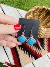 Load image into Gallery viewer, Navajo Turquoise, Coral &amp; Sterling Silver Dangle Earrings