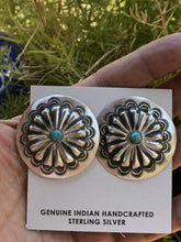 Load image into Gallery viewer, Navajo Sterling Silver &amp; Turquoise Concho Earrings